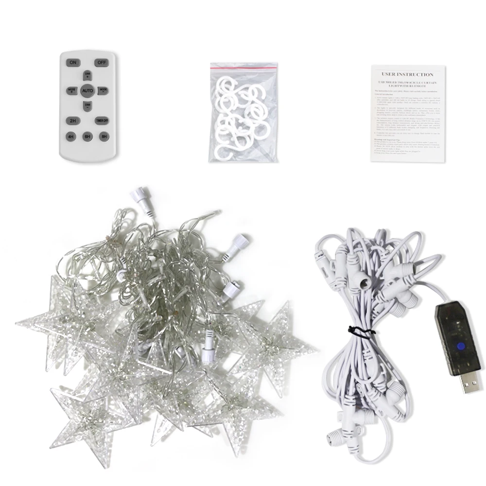 LEDGLE USB звездный занавес светильник Рождество съемный приглушаемый оконный декор