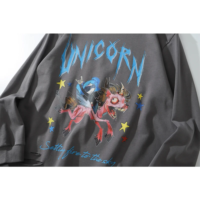 

JING ZHE Oversized Sweatshirts Women Japanese Thin Pullover Comics Horror Printing Couple High Street Streetwear Autumn Hoodies