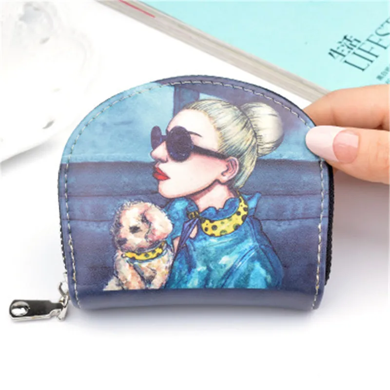 

Female Retro Cartoon Functional Card Holder Mini Cute Printed Organ Zipper Small Card Case ID Credit Passport Cover Cards Wallet