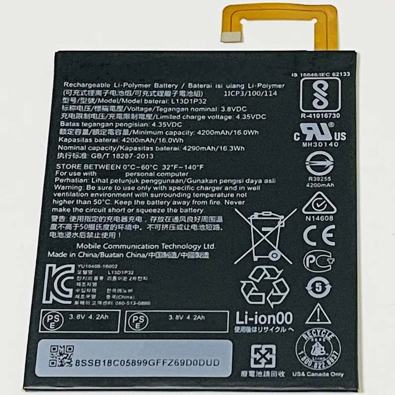3 8 V 4290 мА/ч L13D1P32 для планшета Lenovo Tab S8 50 50F 50L 50LC L13T1P32 батарея|battery for lenovo|battery lenovo