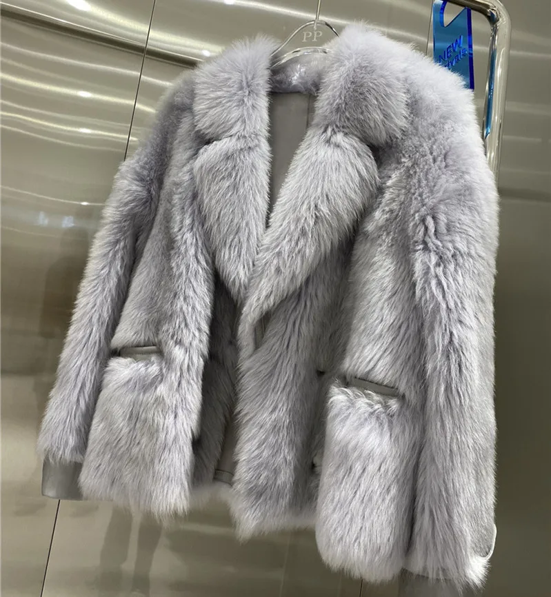 

Abrigos mujer зима 2022 модное роскошное пальто из натуральной кожи с натуральным мехом и отложным воротником