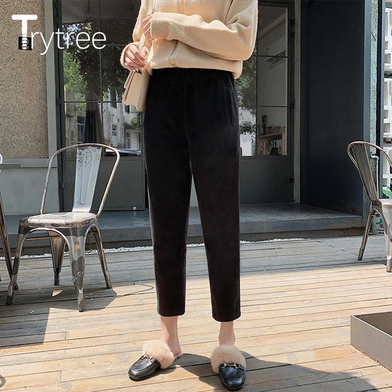 Trytree 2020 осень зима женские повседневные брюки модные однотонные 3 цвета Карманы
