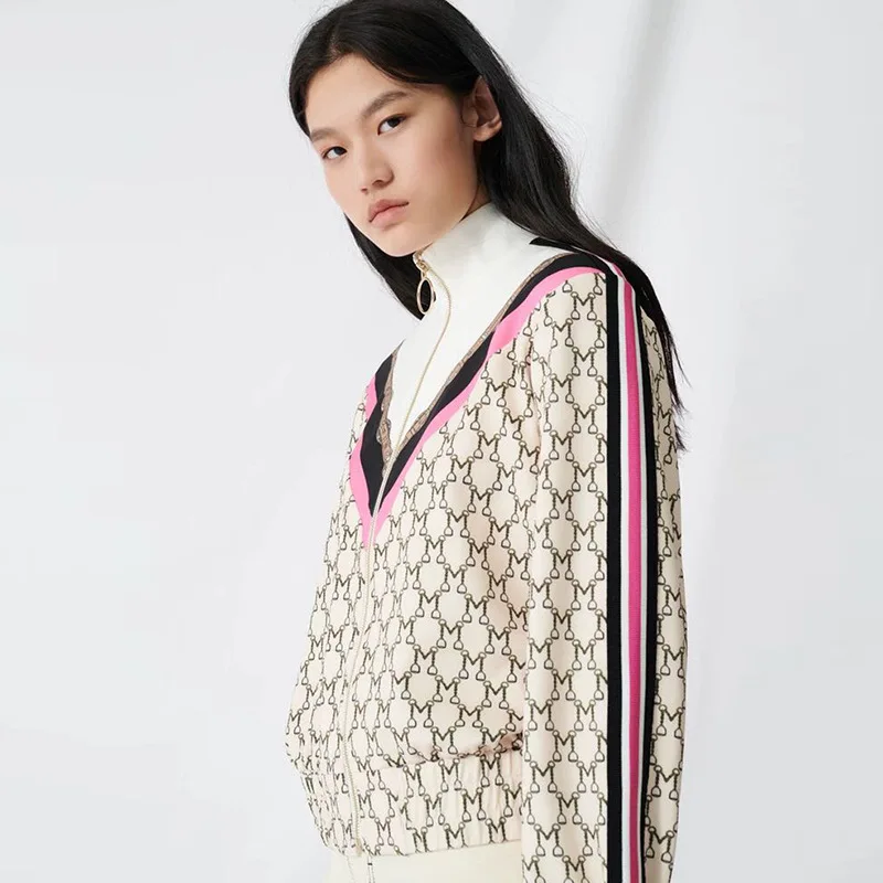 Женская куртка с принтом ZA Базовая на молнии в стиле ретро длинным рукавом весна