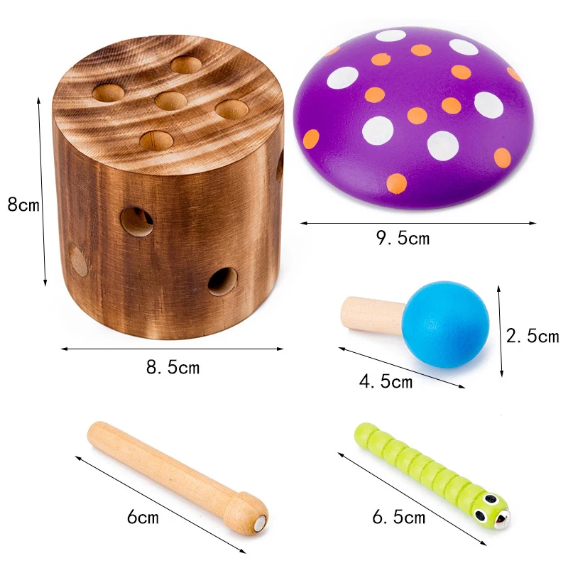 

Mushroom Cognitive Education Puzzle Toys Wooden Kids Toy Magnetic Caterpillar Animal Early Childhood Educational Catch Worm Game