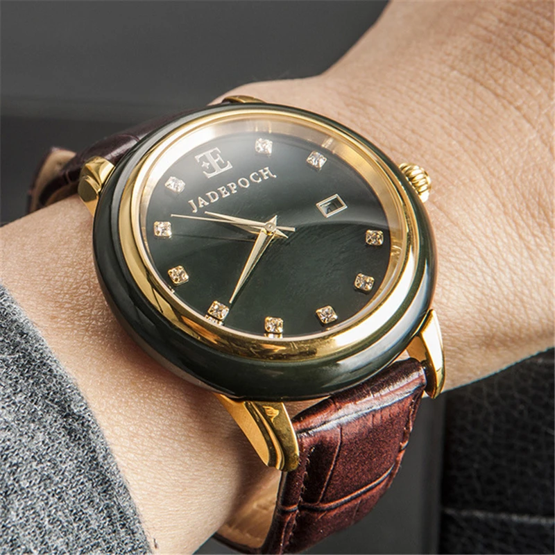 

Retro luxury jade watch ultra-thin quartz woman watches natural jade couple watch brand top Trend personality business man clock