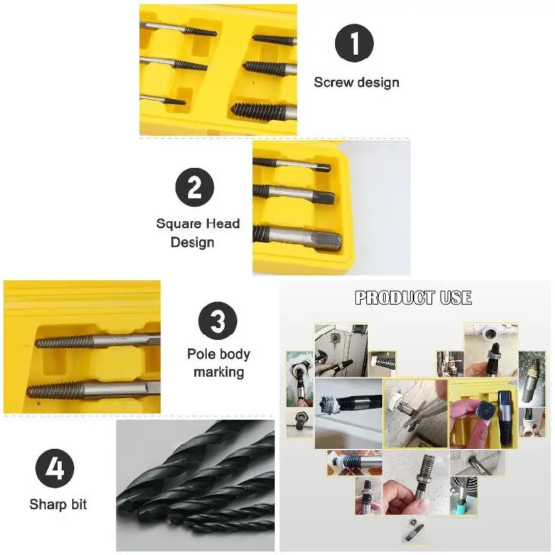 

New High Carbon Steel 12pcs Screw Extractor Set Metric/ sae 3-6 6-8 8-11 3/32 1/8 3/16 1/4 5/16 3/8
