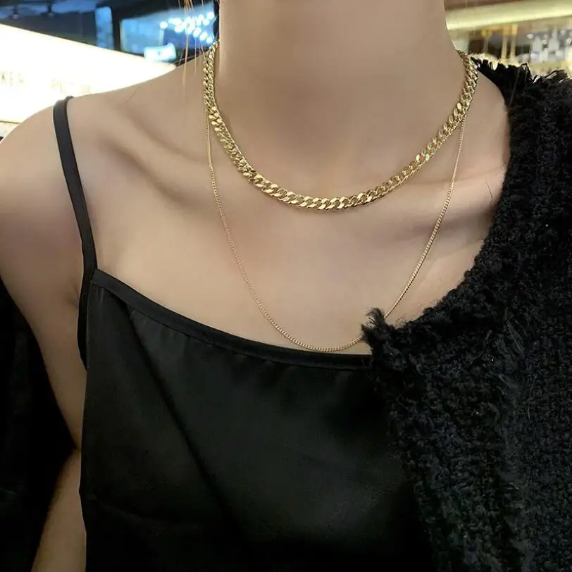 

Double Layer Thick Chain Clavicle Necklace For Women Hip Hop Trend Jewelry Birthday Party Gifts SAN299