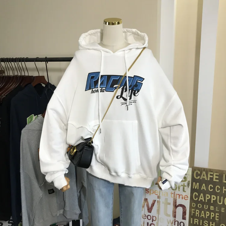 

Plus Size Women Terry Casual Hoodies Pullovers 2021 Autumn Kangaroo Pocket Streetwear Hole Oversized Sweatshirt with Hood