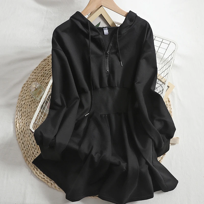 Платье женское ТРАПЕЦИЕВИДНОЕ с капюшоном на молнии открытой спиной | Женская