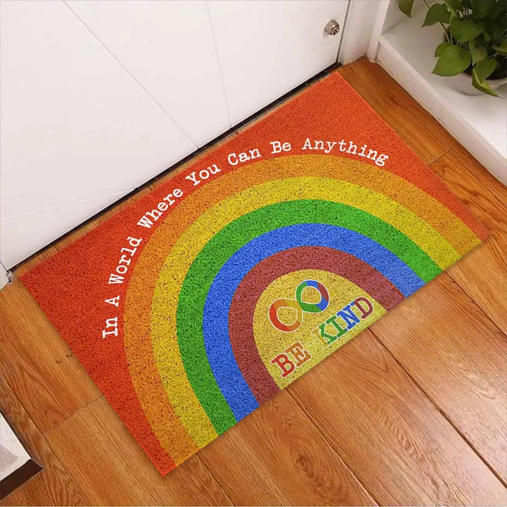 

In A World Where You Can Be Anything Be Kind Autism Acceptance Doormat 3D Printed Non Slip Door Floor Mats Decor Porch Doormat