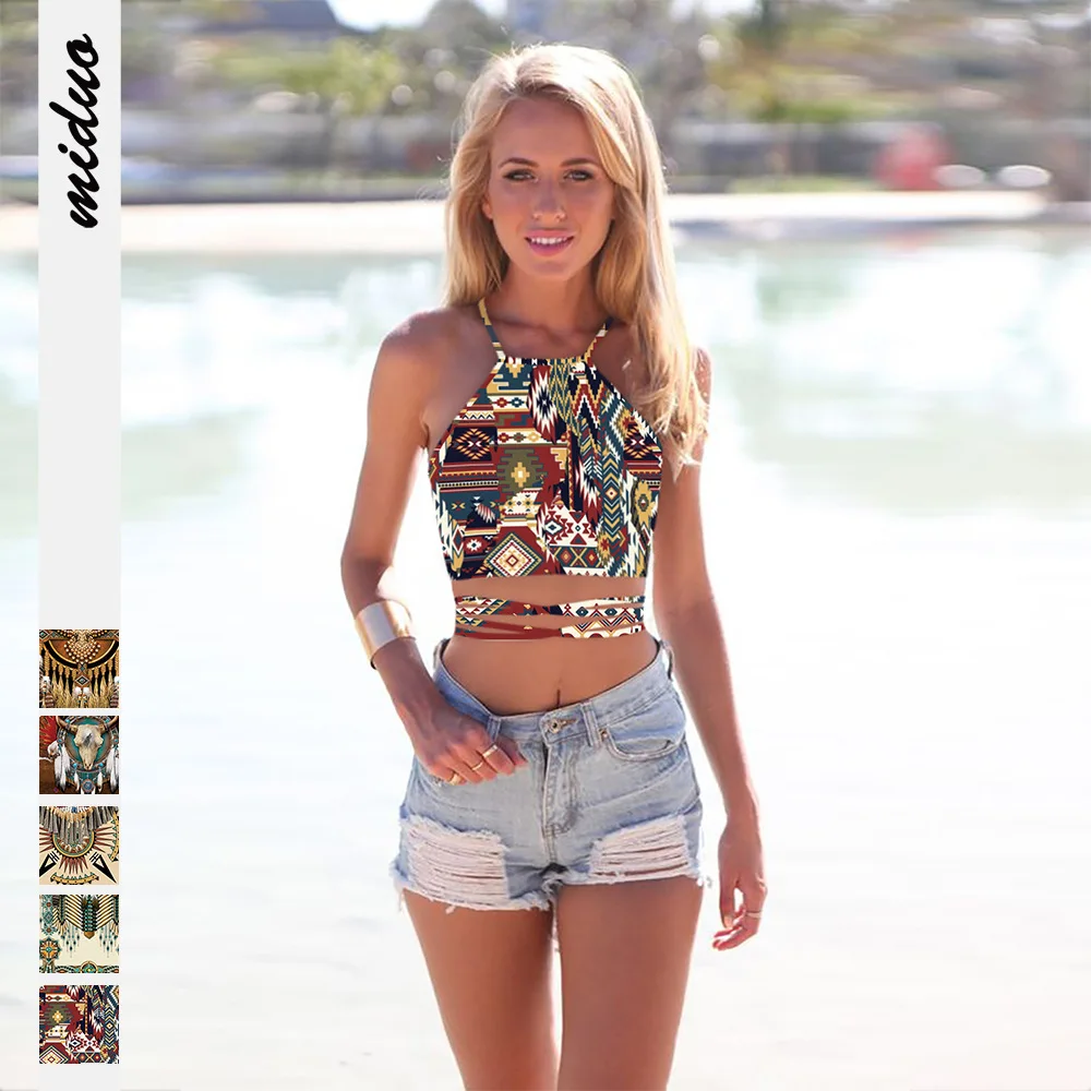 Новинка летняя пикантная майка для девушек с индийским тотемным принтом