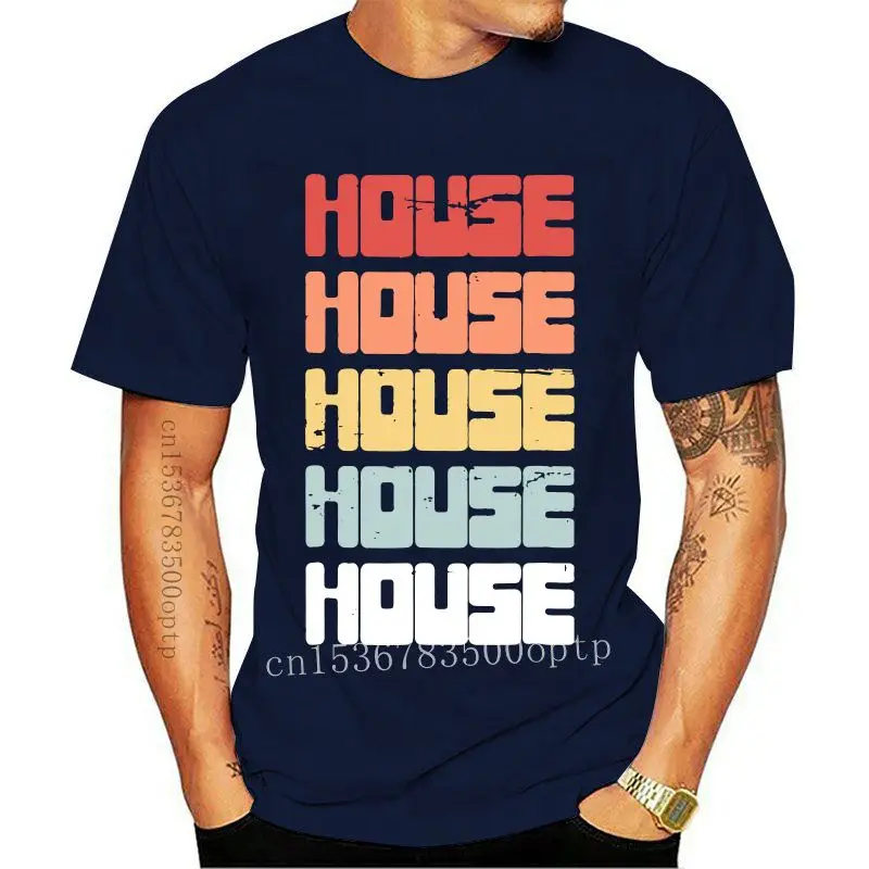 

Mens Retro Distressed Electronic House Music T-Shirt Medium Navy
