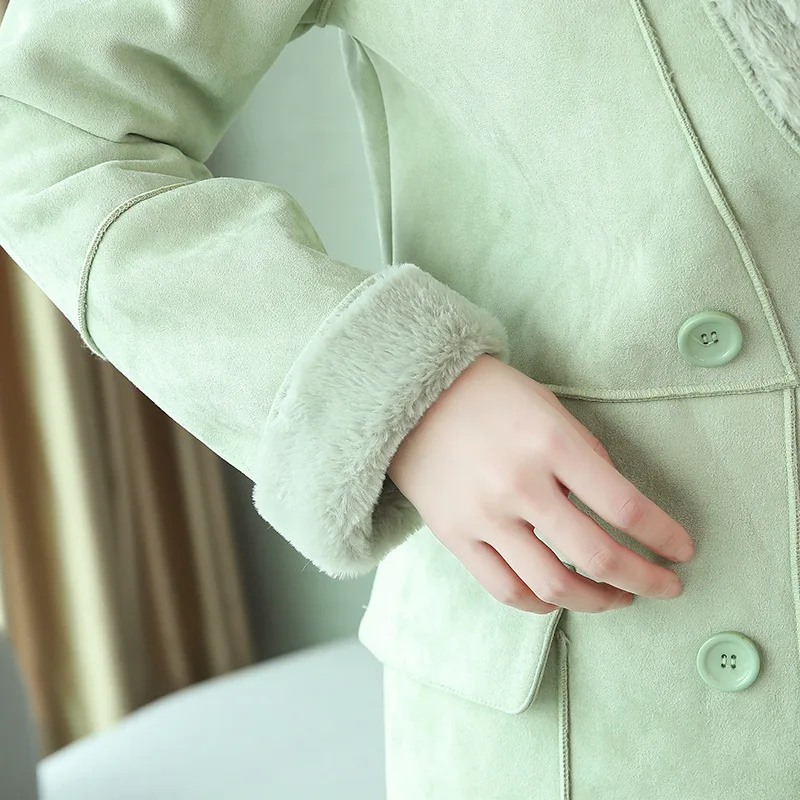 

Winter Long Suede Faux Leather Jacket Women Plus Size Female Green Blue Warm Suede Jacket Woman Coat Ladies Windbreaker Oversize