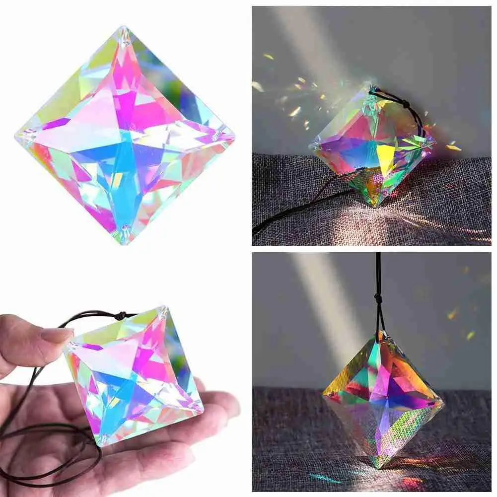 

Multi-faceted Square Bead Large Crystal Pendant Gift Lamp Ball Prism Sun Catcher Rainbow Maker Window Home Garden Decoration