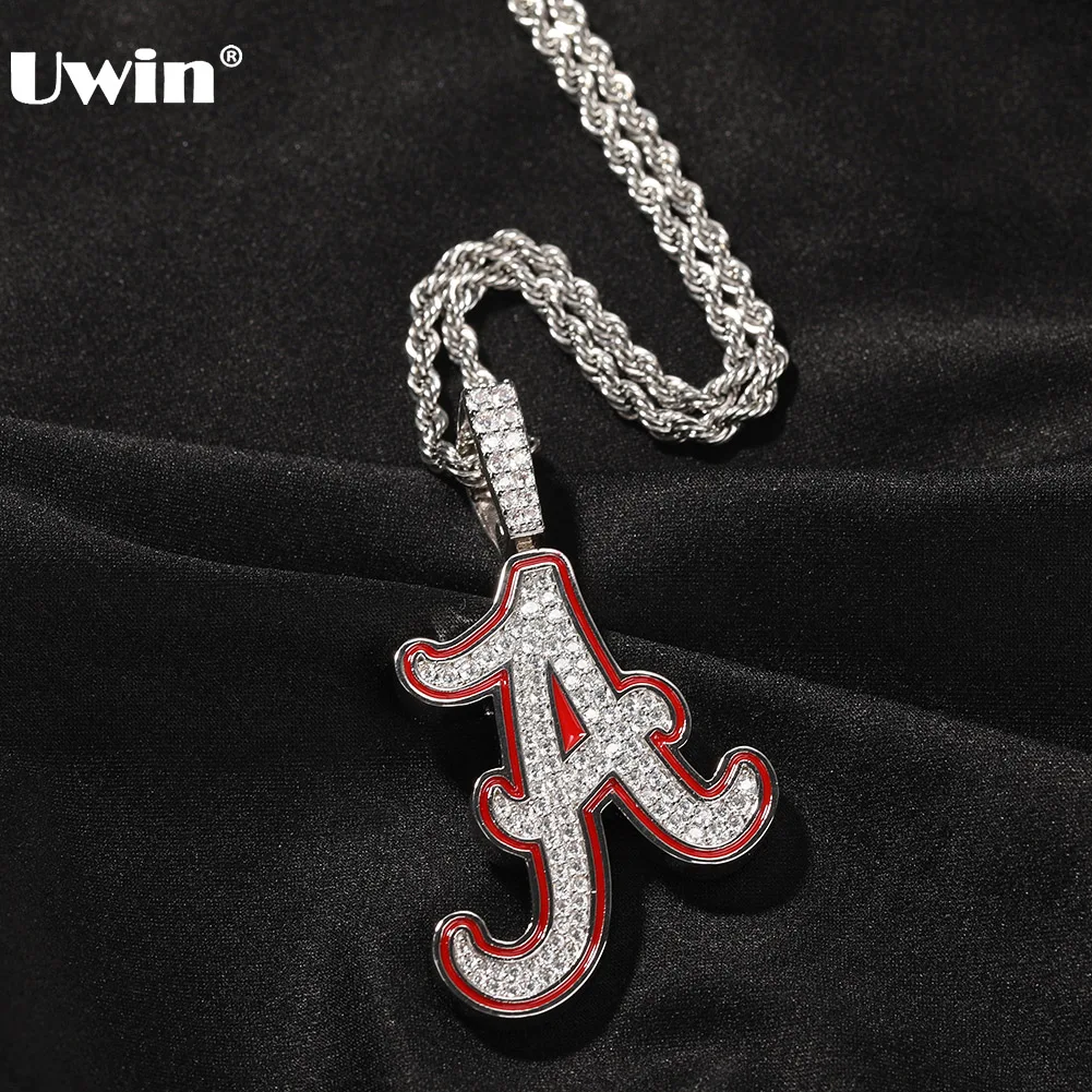 

UWIN Initial Letter A Pendent Necklace AAA Iced Out Cubic Zirconia Charms Red Plated Letter Necklaces HipHop Jewelry