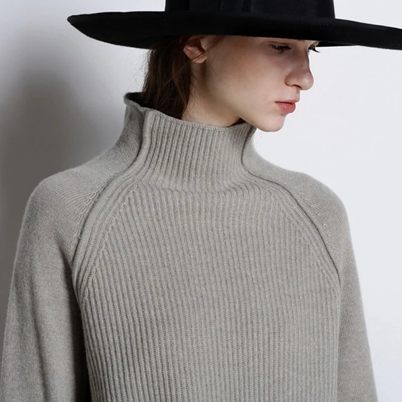 

New lazy style high collar cashmere sweater women's thickened Pullover Sweater loose and warm knitted bottomed sweater