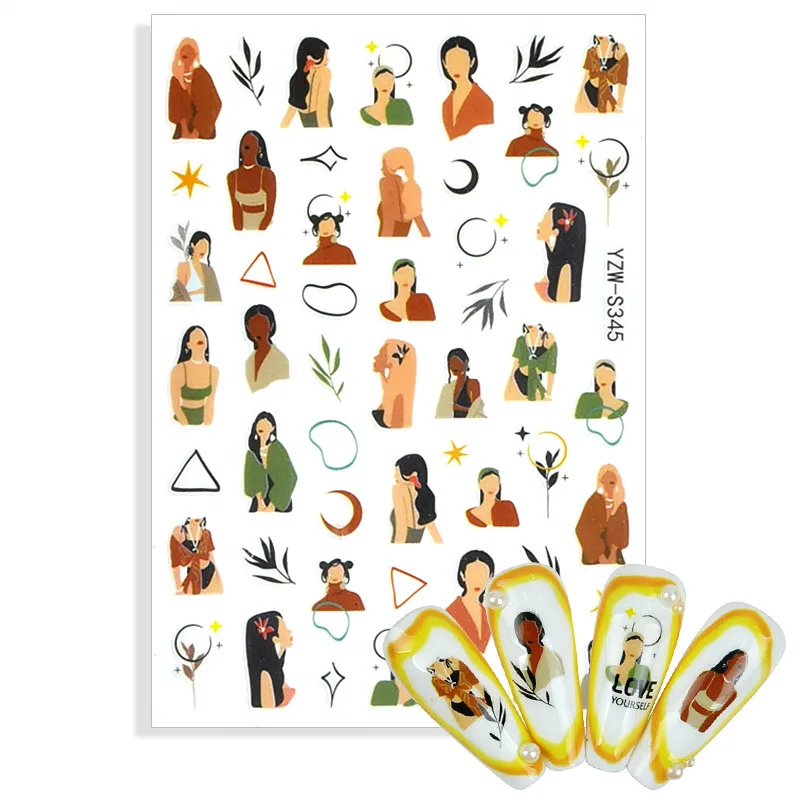 3D наклейки для ногтей в форме привлекательной леди с изображением персонажа лица