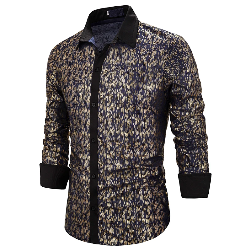 Мужская Осенняя приталенная рубашка с длинным рукавом и тиснением| |