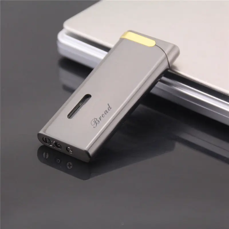 Плоские тонкие металлические зажигалки ветрозащитный бутан факел зажигалка для