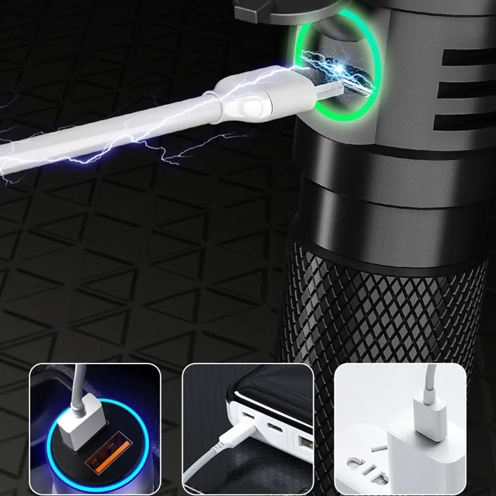 

Multifunctional Outdoor Flashlight Torch Light USB Rechargeable Fixed-focus Aluminum Alloy Flashlight For Camping