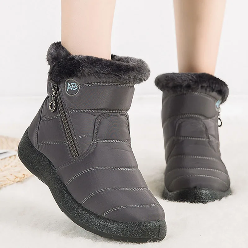 

Winter Boots Women Ankle Boots Cotton Fabric Femmes Bottes Plush Shoes Ladies Booties Waterproof Shoes Buty Damskie