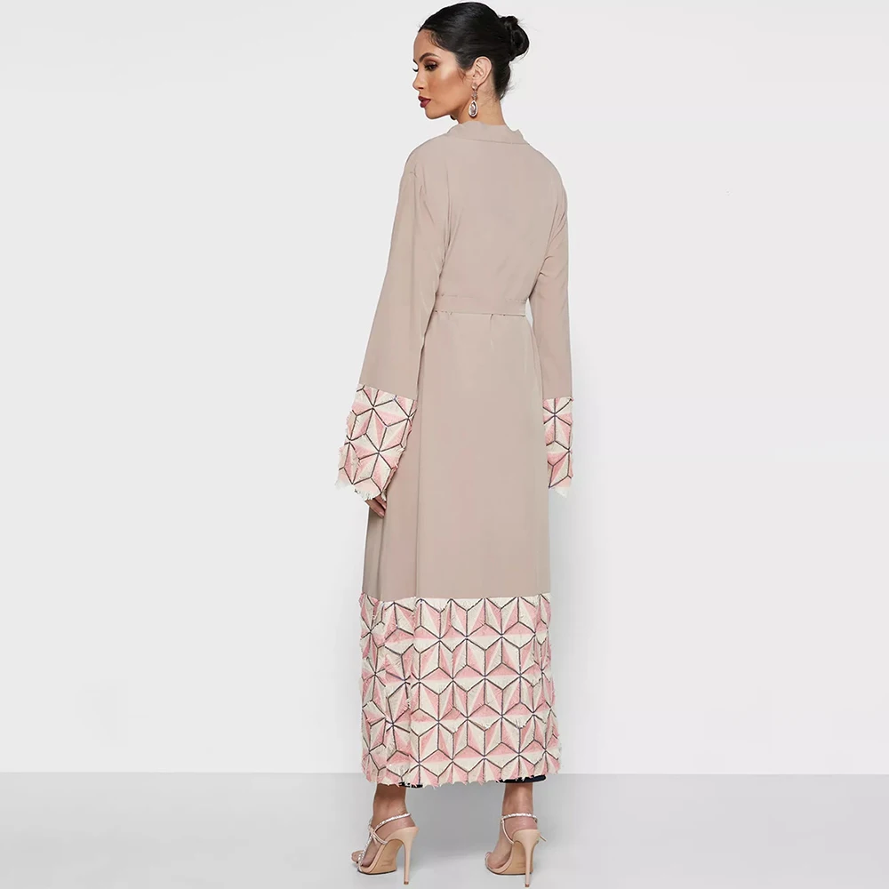 Long Muslim Woman Tracksuit Open Belt Three-Dimensional Decoration Clothing For Woman Survêtement Femme Musulmane Cm139