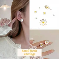 925 silver korean small fresh flower earrings daisy star moon pearl romantic womens jewelry accessories party student gift set