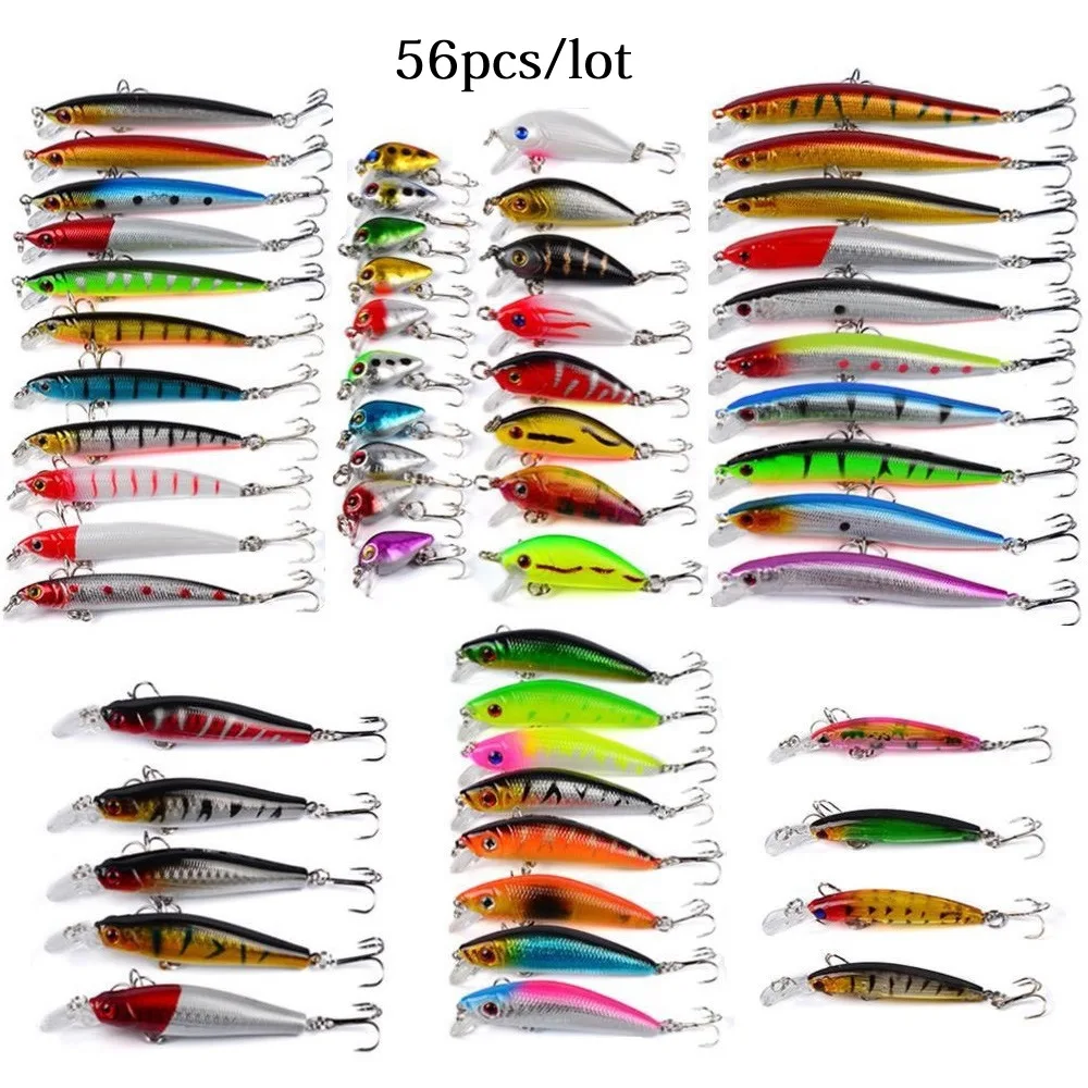 Vissen Hot sale freshwater sea fishing 56pcs lure set mini plastic artificial | Спорт и развлечения