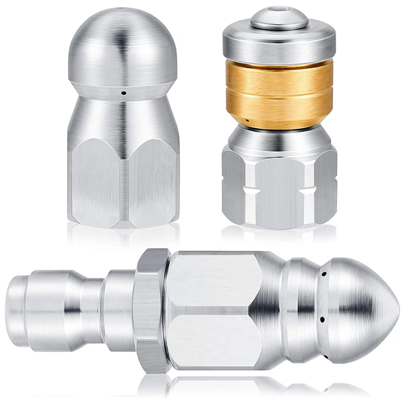 

3 Pieces Sewer Jetter Nozzle Rotating Button Nose Sewer Jetting Nozzle Stainless Steel Fixed Sewer Nozzle