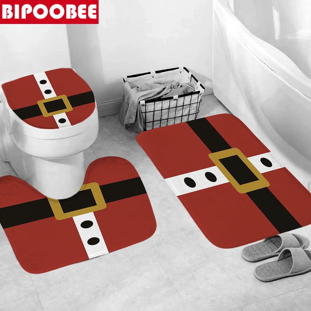 Рождественская тканевая занавеска для душа с 12 крючками ванной Санта-Клауса s