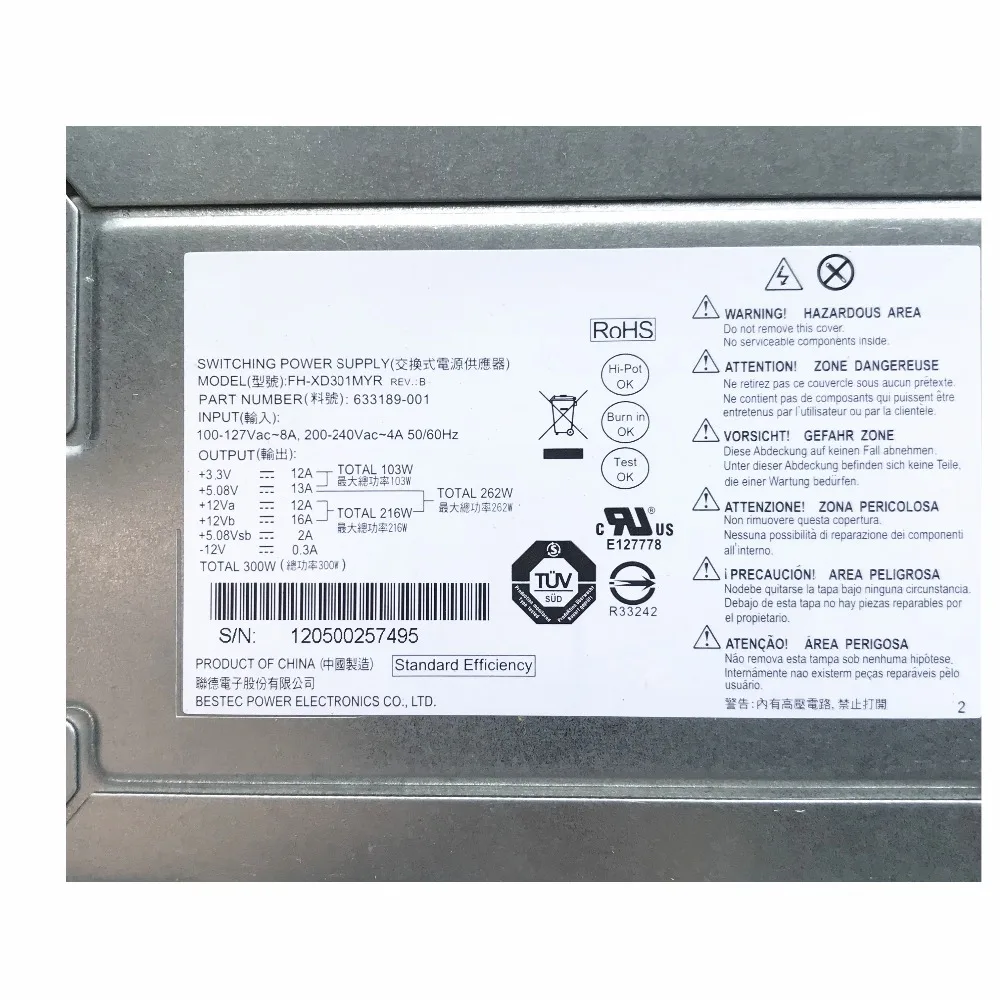 GD оригинал для HP D10-300N1A 300 Вт источник питания FH-XD301MYP 633189-001 24Pin + 4Pin полностью