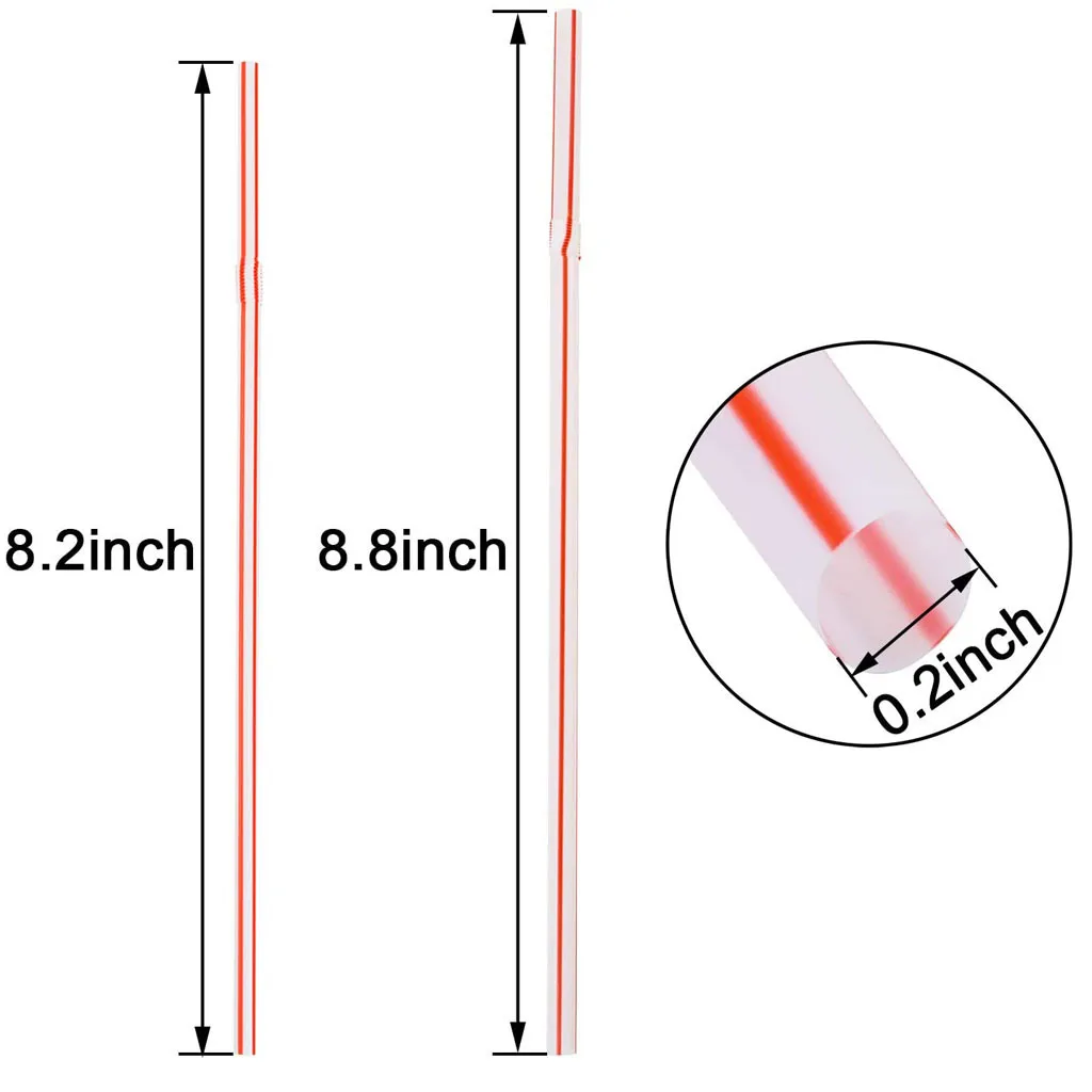 

200 Pieces Plastic Drinking Straws 8 Inches Long Multi-colored Striped Bedable Portable Straws Party Multi Colored Rainbow Straw