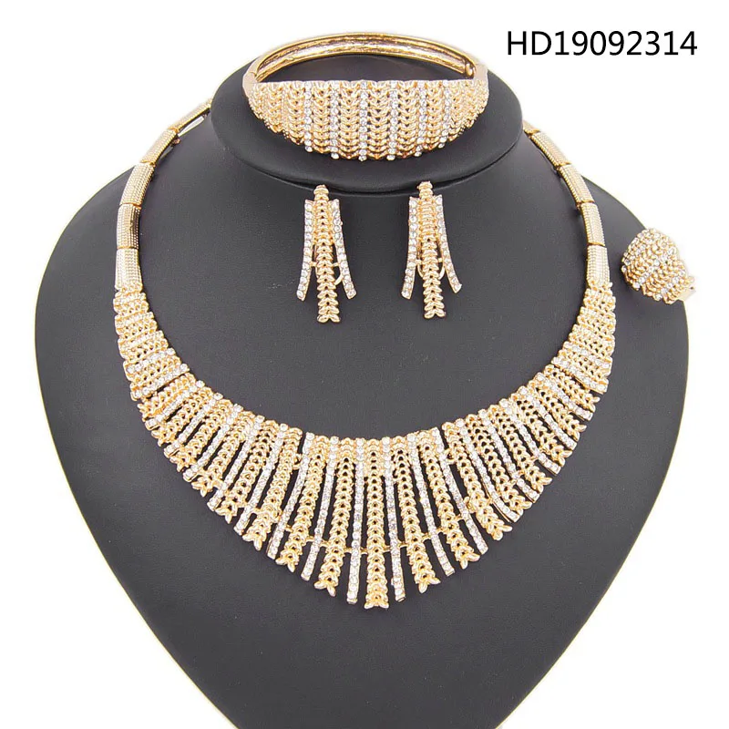 

Yulaili Fashion Bridal Jewelry Sets Zinc Alloy Crystal Necklace Earrings Bracelet Ring for Women Wedding Engagement Jewellery