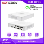 Сетевые видеорегистраторы Hikvision, 8 каналов, сетевые видеорегистраторы H.265 и POE HDD для 4-мегапиксельных IP-камер, система видеонаблюдения, воспроизведение