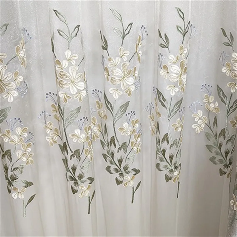 

Luxury Embossed Embroidery Tulle Curtains for Living Room Jasmine Flower Pattern Tulle Curtains Grey Blackout Curtains