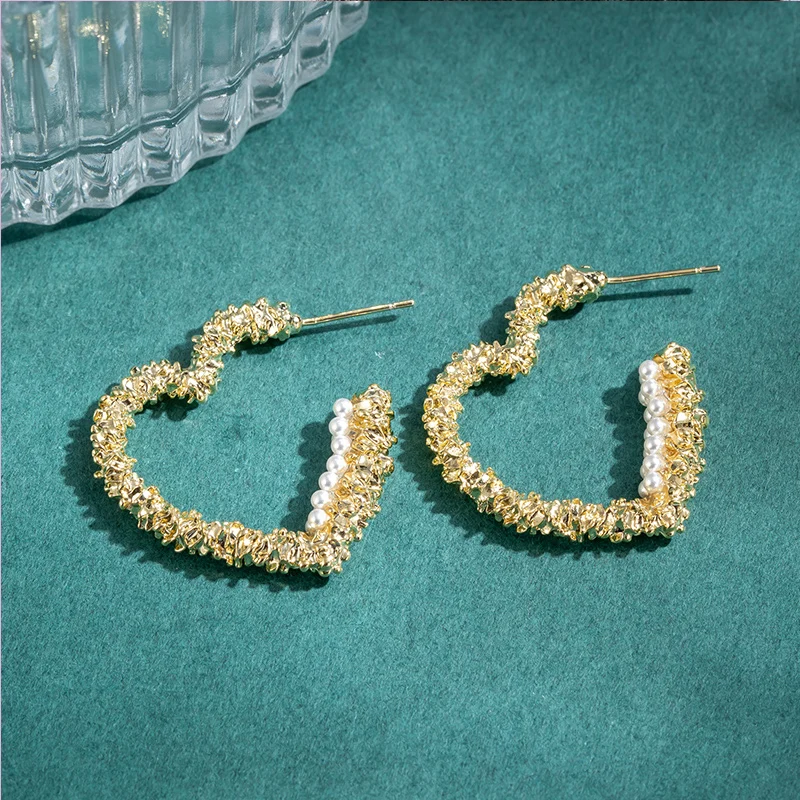 

S925 Silver Fashion Gold Color Heart Pearl Earrings For Women Statement Temperament Dangle Earrings Jewelry Wedding Gift