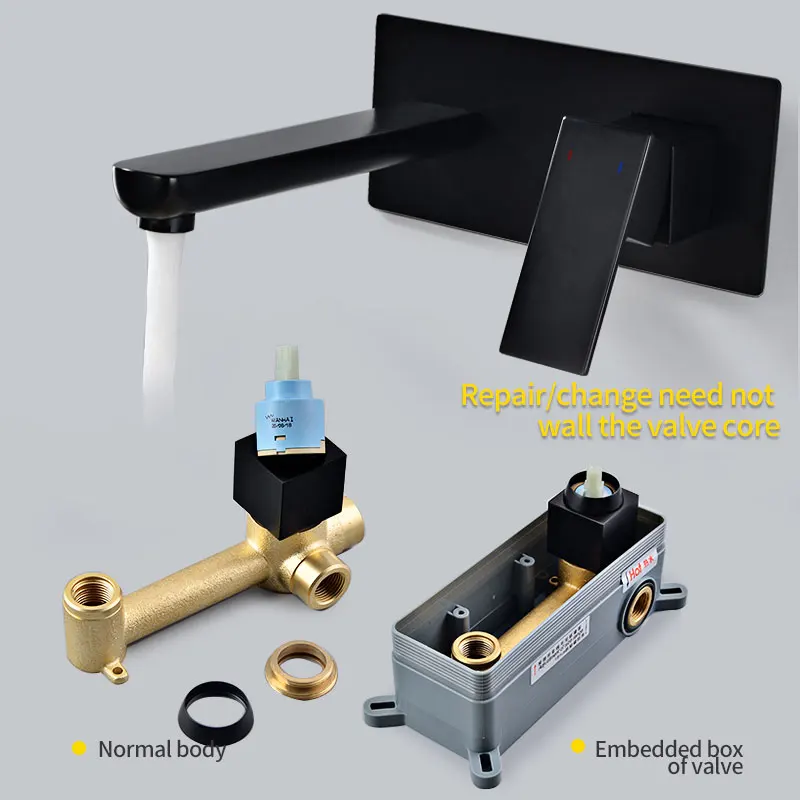 Матовый черный Ванная комната бассейна кран однорычажный настенный стиральная