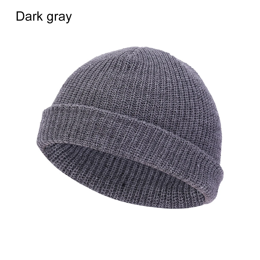 dark gray Унисекс зимний мужской ребристый трикотажный головной убор с черепом головной убор моряка манжета безрукавка Ретро Темно-Синий стиль лыжный Рыбак Docker Beanie Hat - Цвет: dark gray