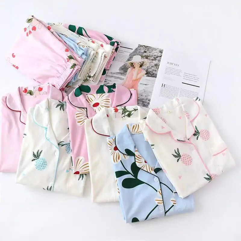 Женский пижамный комплект Новинка осени 100% хлопковый со штанами с длинными