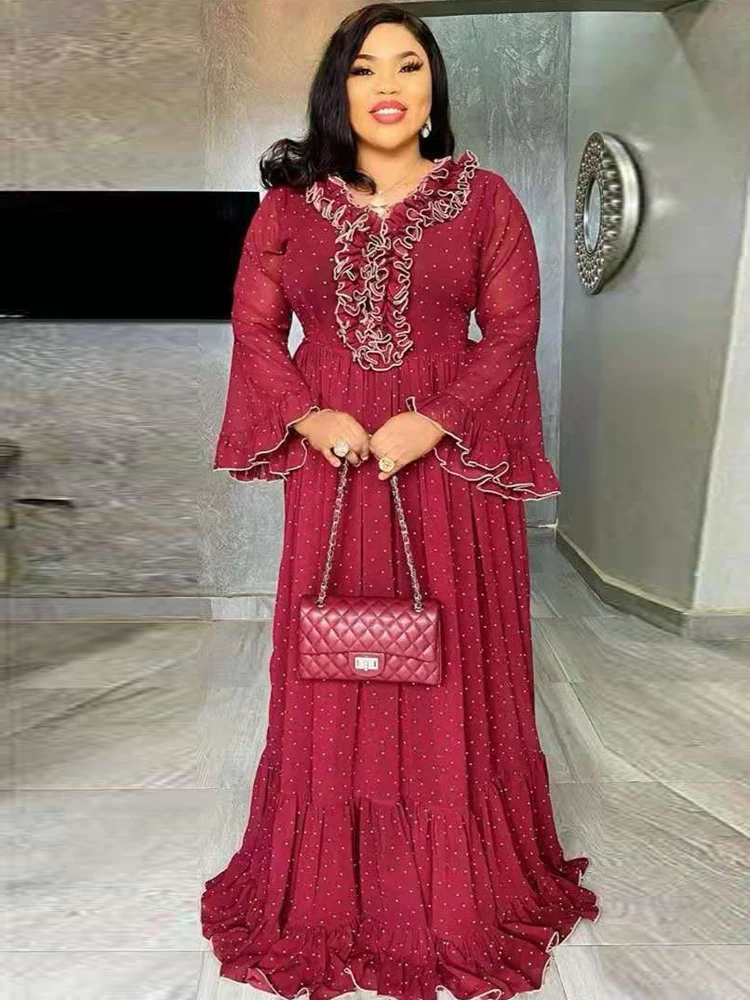 Африканские платья для женщин Abaya Дубай мусульманское платье Дашики красная