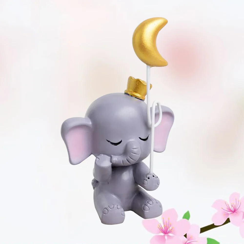 

1PC Resin Ornament Elephant Moon Statue Ornaments Resin Crafts Cake Dessert Decor