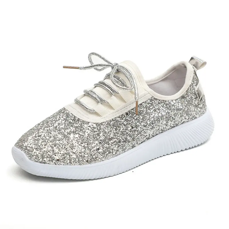 Для женщин кроссовки Новый 2019 летние с сияющими блестками золото обувь