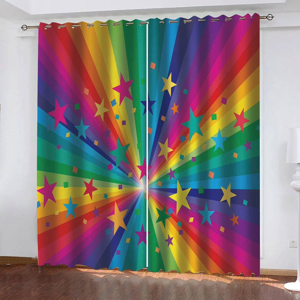 

Rainbow Painting Element 3D Printing Pattern Printing Bedroom Living Room Curtain Curtain Suit Bedroom with Hook Accessories