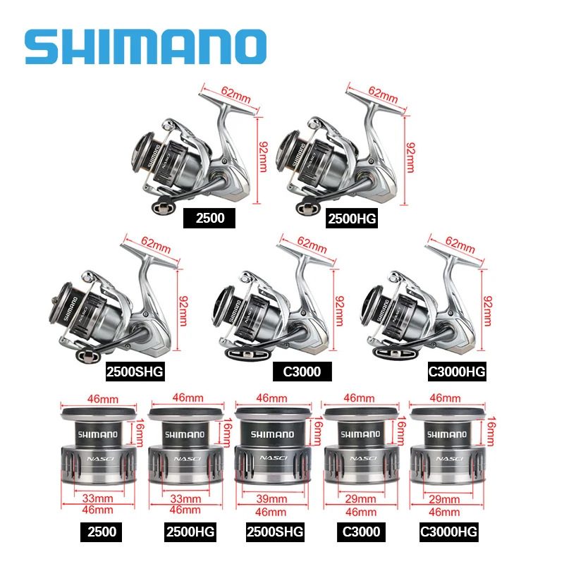 Продажа Спиннинговые Рыболовные катушки SHIMANO NASCI 2021-500 5 + 1BB, передаточное число 5000: 5,0. 2:1, максимальное усилие фрикциона 4/9 кг, новинка, 1/6