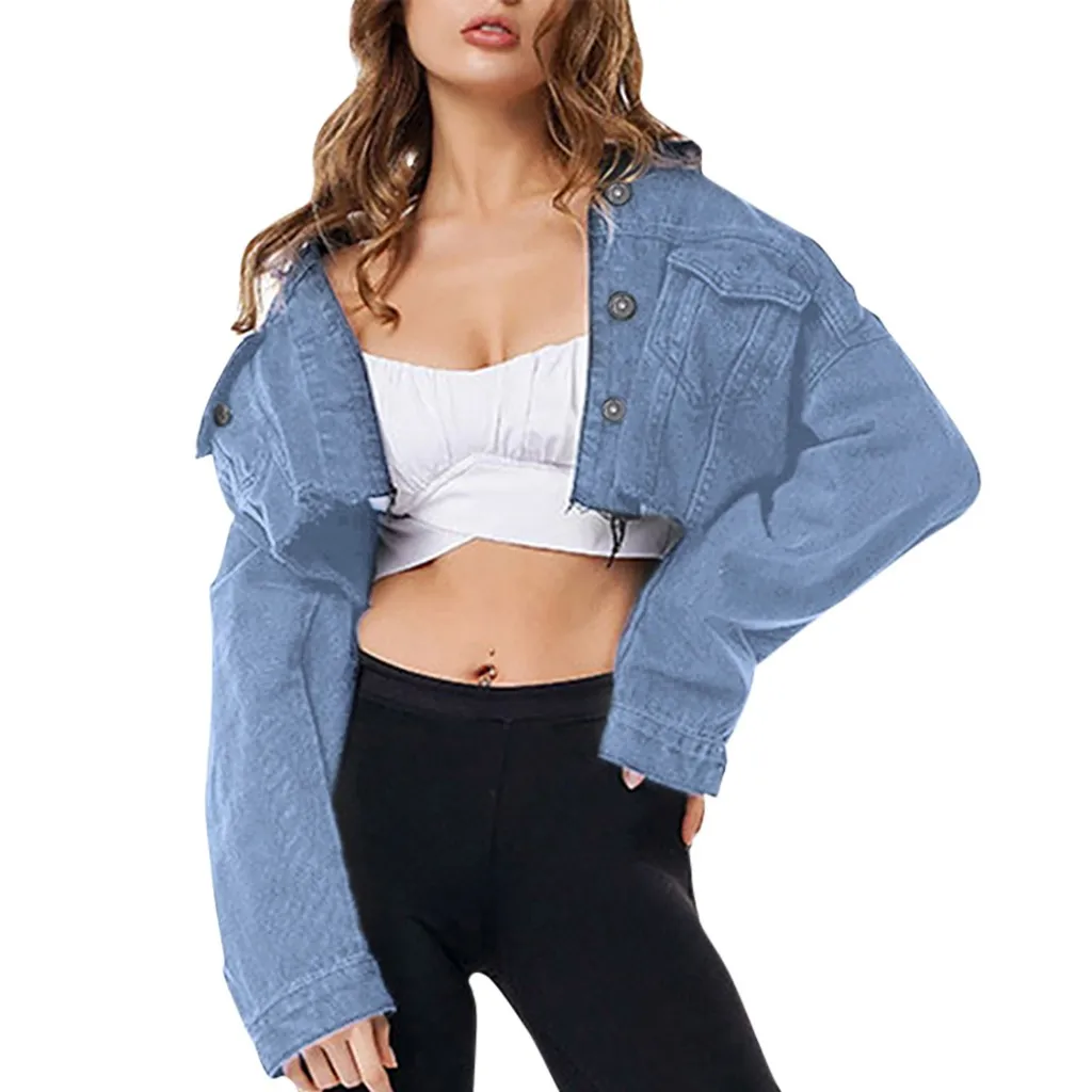 

Women Long Sleeve Jackets Denim Short Coat Ladies Casual Jacket Outwear Jeans Overcoat Motorcycle Biker Streetwear Jackets