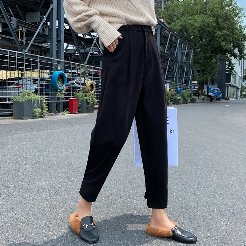 Женские шаровары длиной до щиколотки теплые шерстяные брюки с эластичной