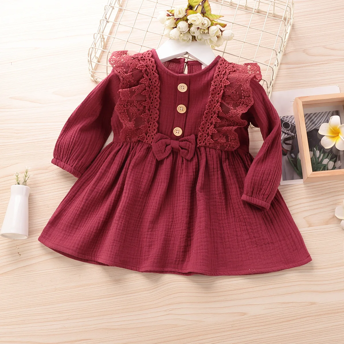 

2020 Spring and Autumn New Elegant Princess Dress Girls Cotton Bow Round Neck Long Sleeve Dress 2 3 4 5 6 Girls Clothes