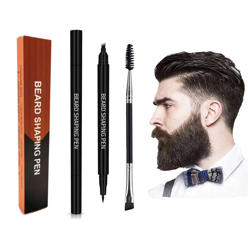 

Hot sale Beard Pen Beard Filler Pencil And Brush Beard Enhancer Waterproof Moustache Coloring Shaping Tools Barber Hair Pencil