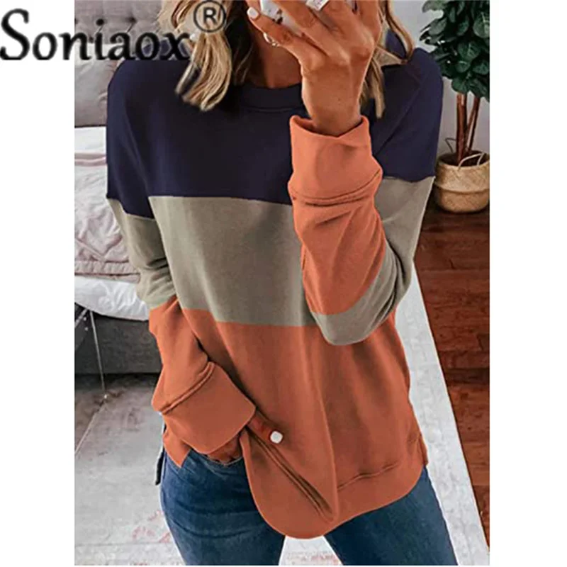 Свитшот женский с длинным рукавом и принтом в полоску осень 2021