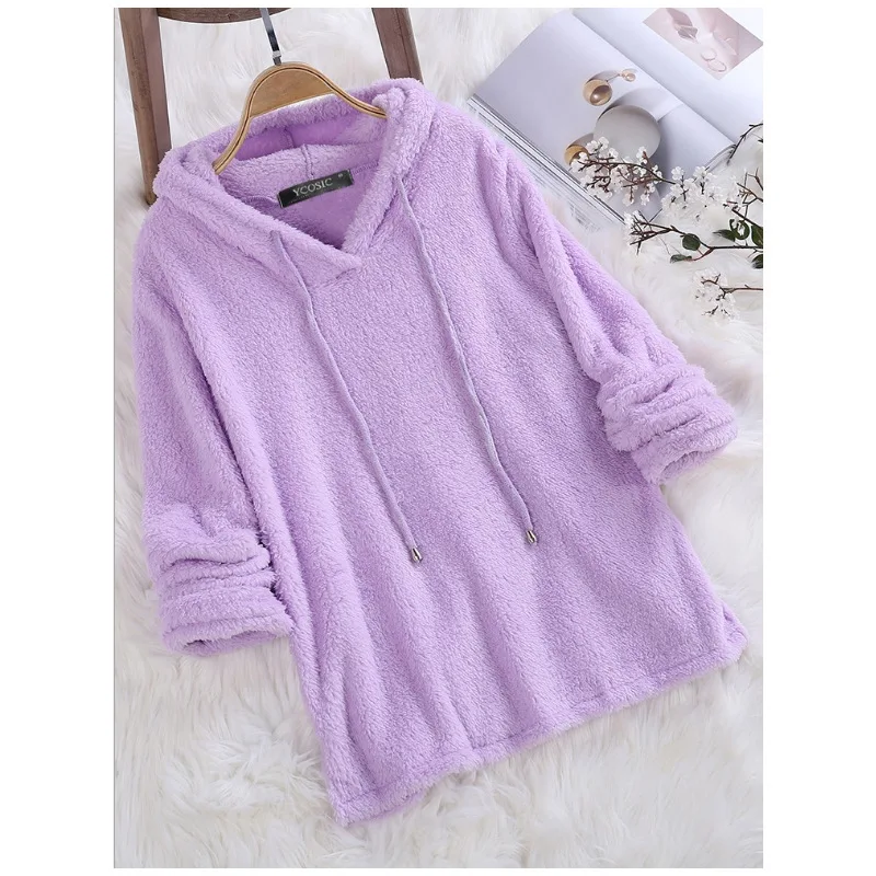 

Women Autumn Spring Winter Solid Polyester Long Sleeve Hooded Plush Clothes Plus Size 4XL 5XL